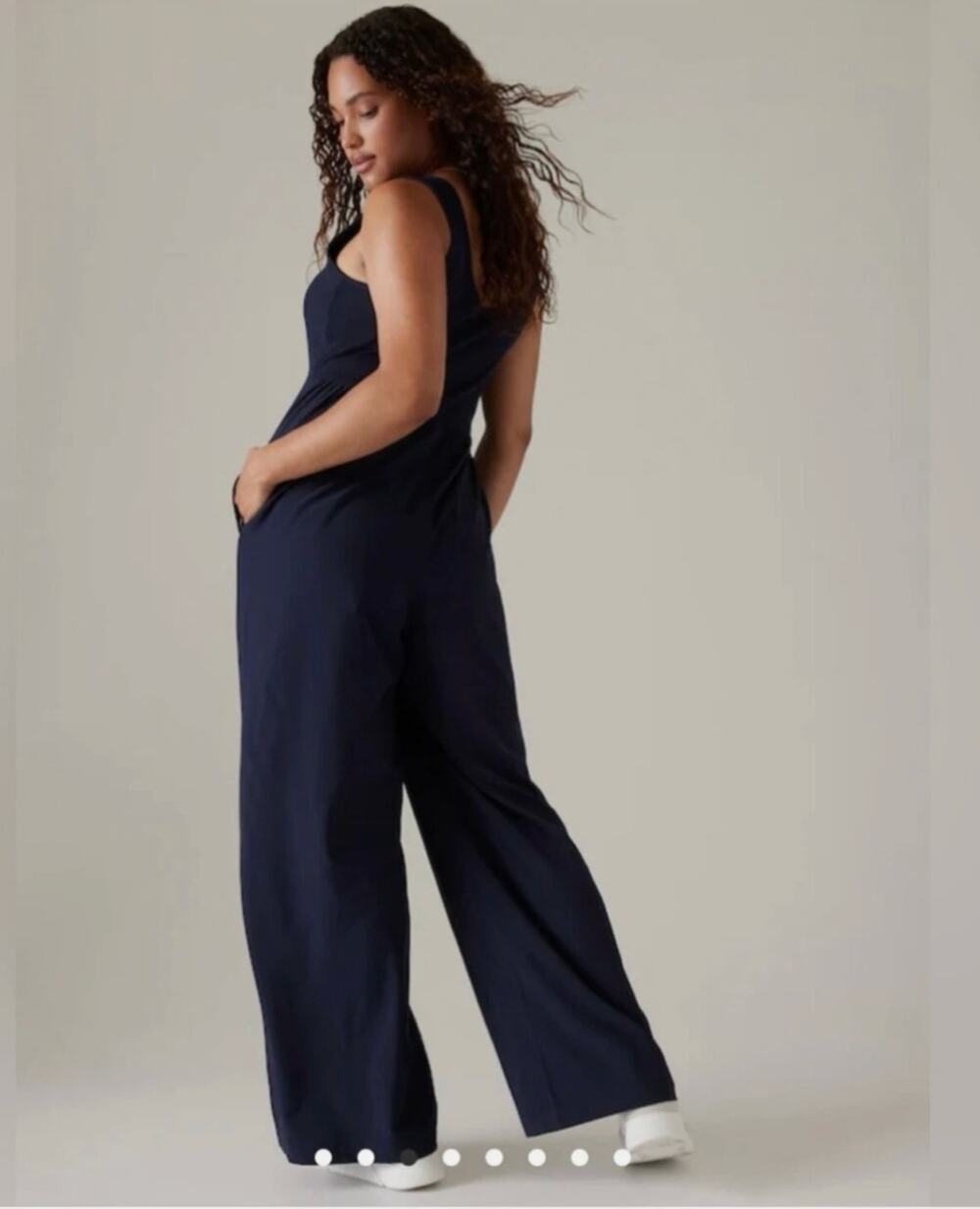 Athleta Womens Passenger Jumpsuit M Navy Wide Leg Scoop Neck Travel Athleisure